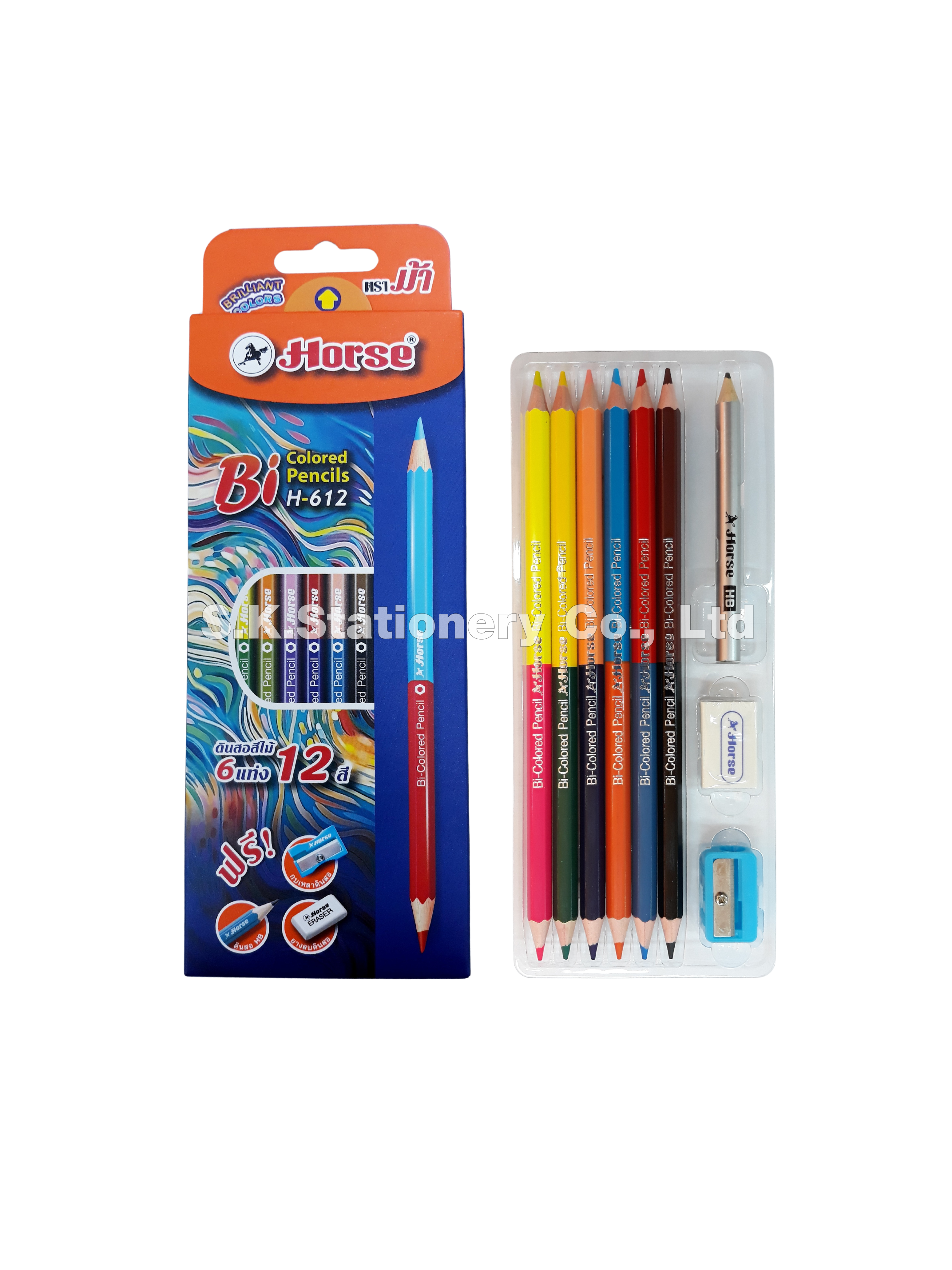 สีไม้ 2 หัว 6 แท่ง 12 สี ม้า
