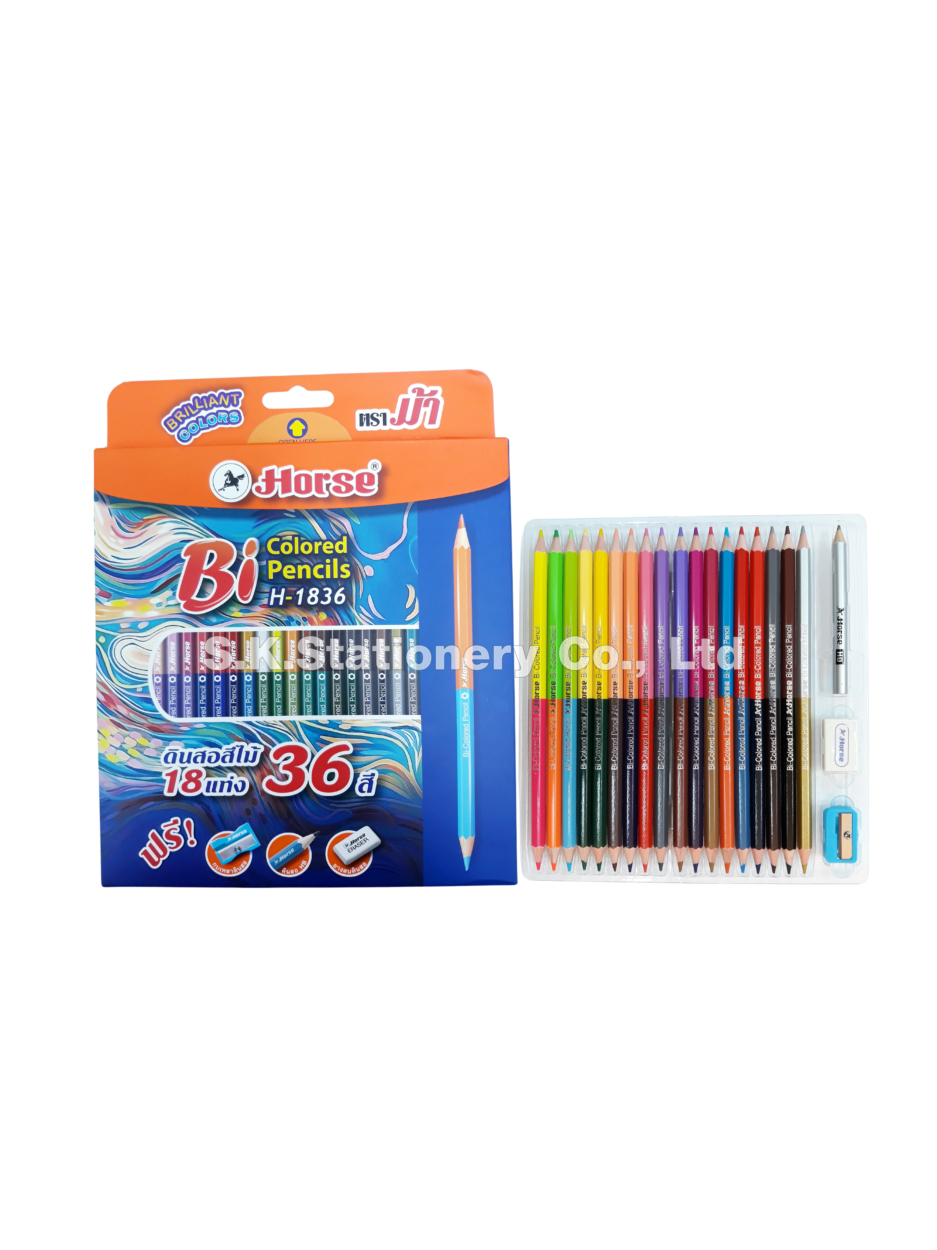 สีไม้ 2 หัว 18 แท่ง 36 สี ม้า