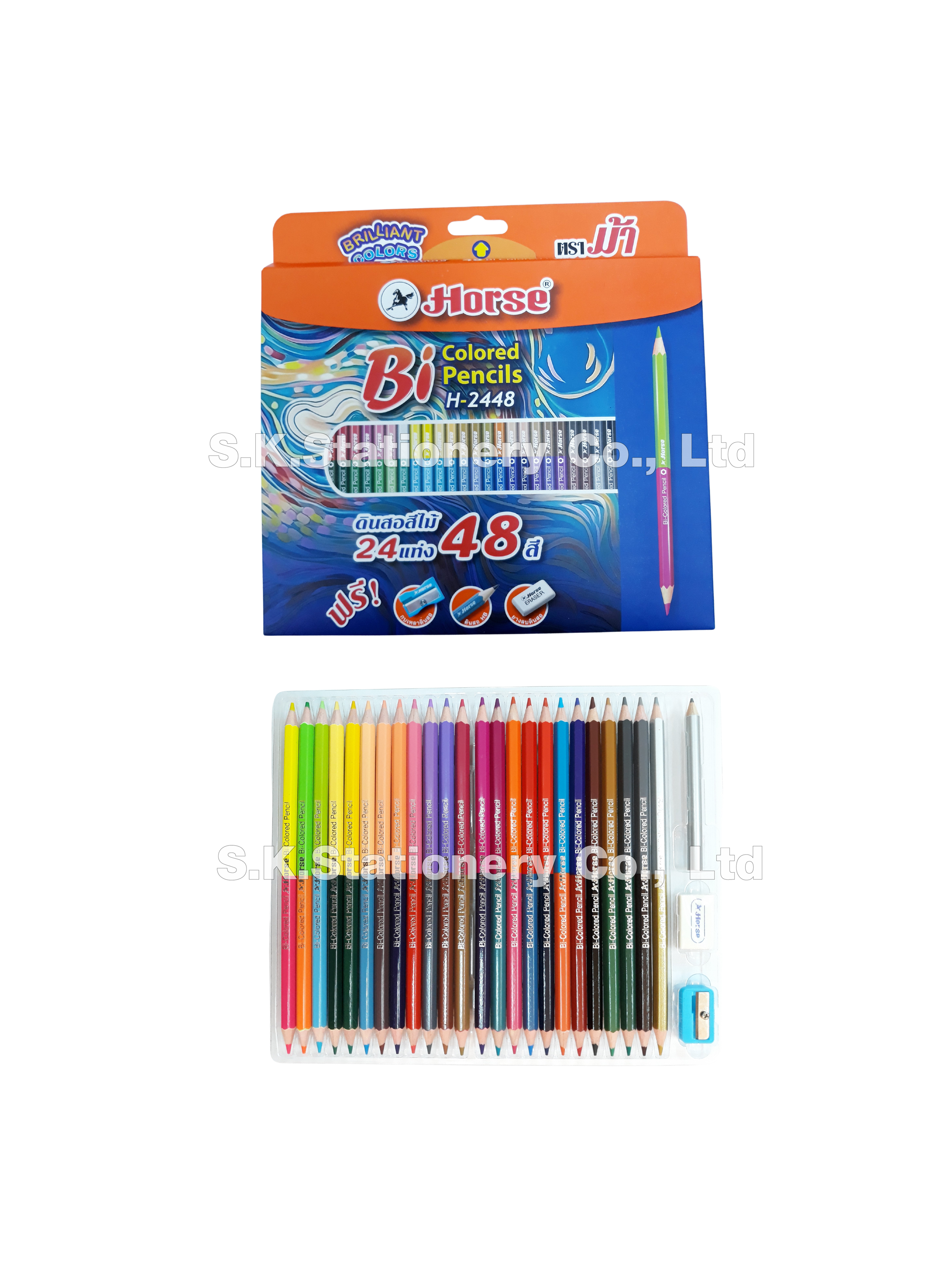 สีไม้ 2 หัว 24 แท่ง 48 สี ม้า