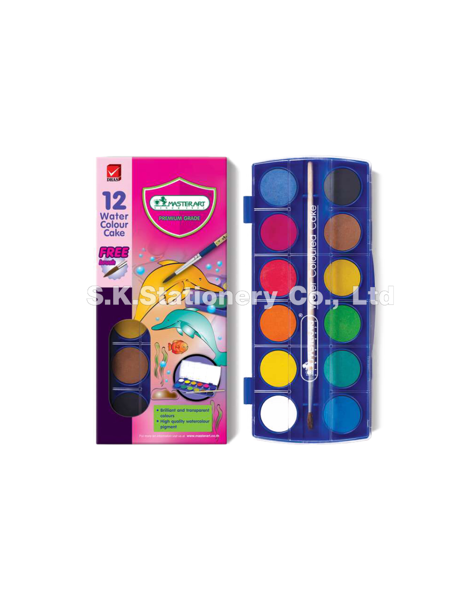 สีน้ำชนิดก้อน 12สี มาสเตอร์อาร์ต ( กล่องพลาสติก )
